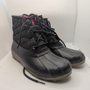 Sperry Saltwater Duck Boots Big Kid Girls Size 5 Black With Pink Interior